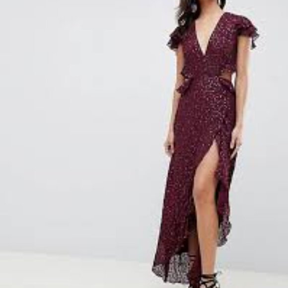 ASOS DESIGN Ruffle Maxi Dress With Open Back in All Over Sequin Size 14 - Picture 2 of 14